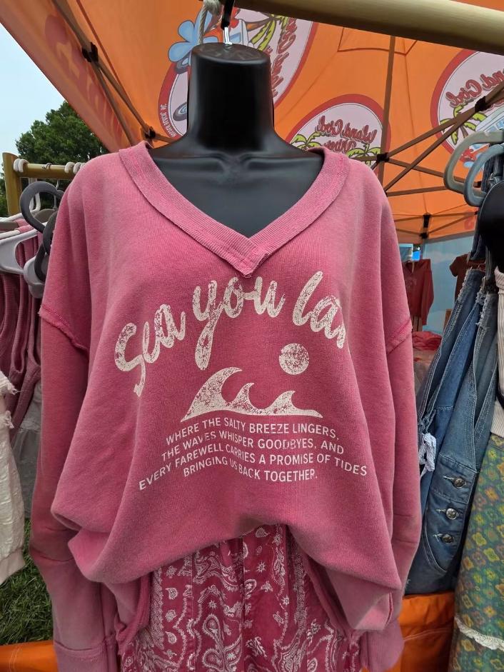 "Sea you later" Oversized V-neck Sweatshirt